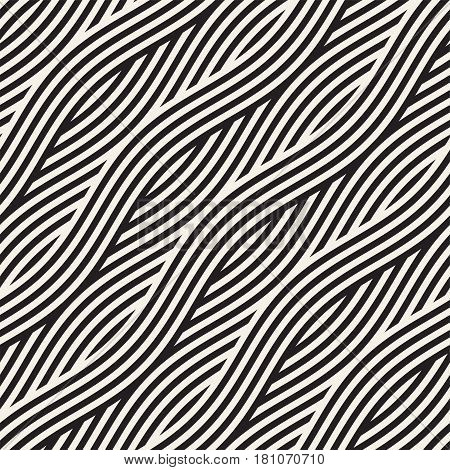 Abstract geometric pattern with wavy lines. Interlacing rounded stripes stylish design. Seamless vector background.