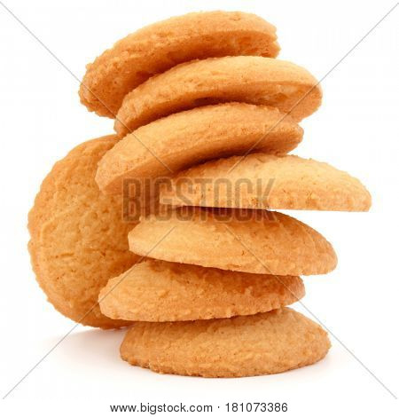 stacked short pastry cookies isolated on white background