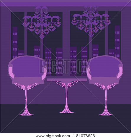 elegant interior restaurant with armchair and table , vector illustration
