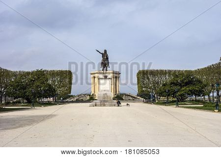 Horse Riding Statue Of The King Louis Xiv On The Peirou Promenade, Montpellier, Languedoc-roussillon