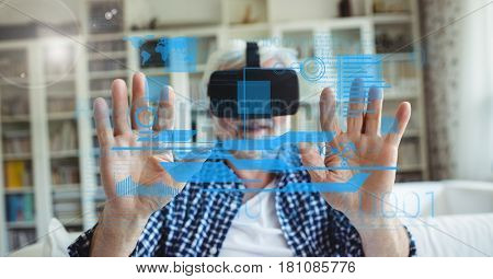 Digital composite of Digital composite image of man using VR glasses