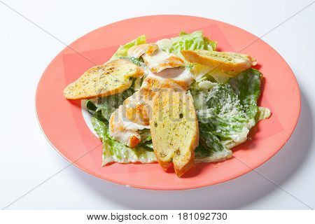 Caesar Salad Plate With Cheese And Garlic Bread