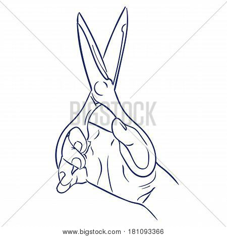 doodle hand drawn sketch kitchen scissors in hand