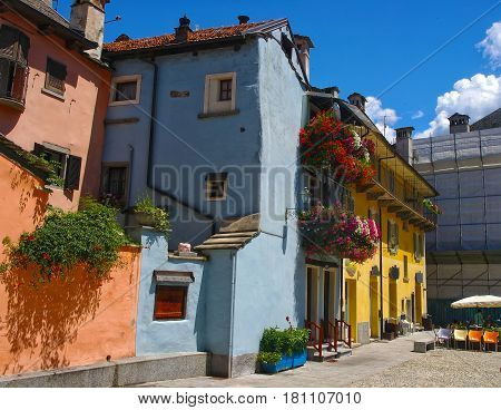 Old Colorful Buildings In Domodossola, Piedmont, Italy