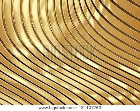 3d illustration of metal gold abstract bionic futuristic wave structure background