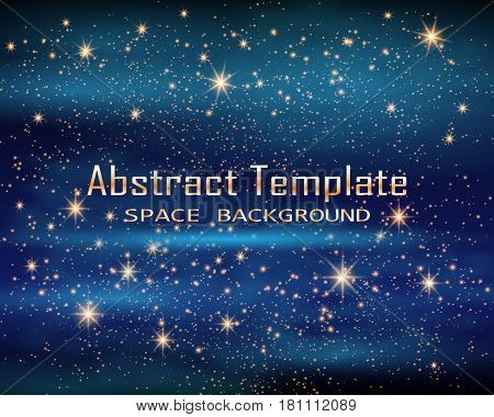 Magic Space. Fairy Dust. Infinity. Abstract Universe Background. Blue Gog and Shining Stars. Vector illustration.
