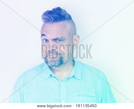 Man Squint Eye Curious Suspicioius Squinting