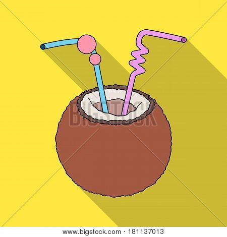 A cocktail in coconut with tubes.Summer rest single icon in flat style vector symbol stock web illustration.