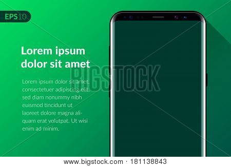 Phone, mobile smartphone design composition isolated on green background template. Realistic vector illustration mockup phone for banner or advertising.