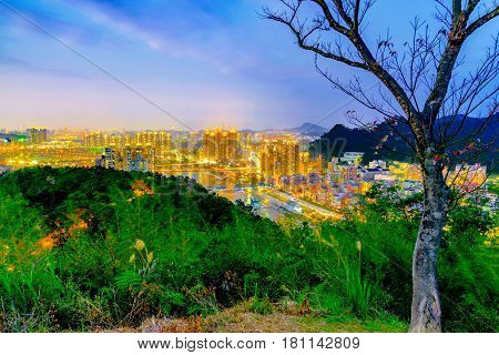Mountain view of Taipei city in the evening