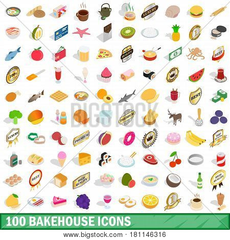 100 bakehouse icons set in isometric 3d style for any design vector illustration