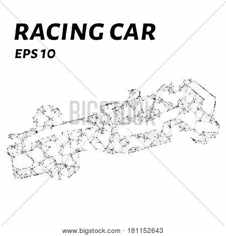 Racing Car Consists Of Points, Lines And Triangles. The Polygon Shape In The Form Of A Silhouette Ra