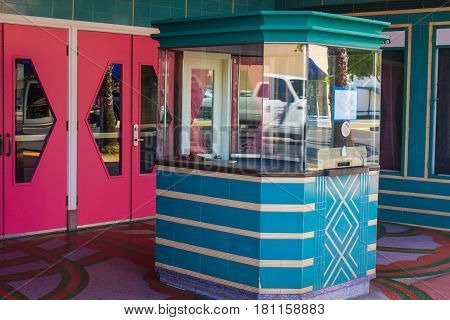Retro Ticket Booth At Closed Movie Theater