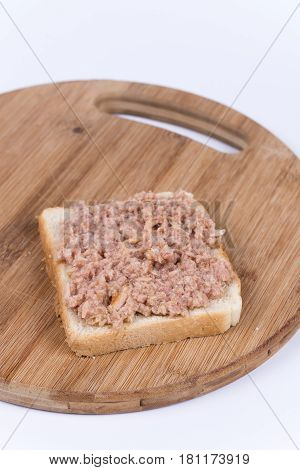 Sliced Bread On The Board With Chicken Liverwurst