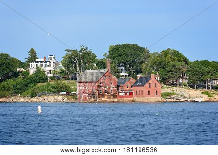 Tarr and Wonson Paint Manufactory is one of the most famous landmarks on the North Shore Massachusetts in Gloucester Harbor, Massachusetts, USA.