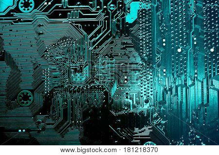 Circuit board. Electronic computer hardware technology. Motherboard digital chip. Tech science background. Integrated communication processor. Information engineering component.