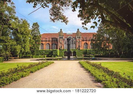 Royal Library in Copenhagen, Denmark in summer. It is the national library of Denmark and university library of the University of Copenhagen. It is the largest library in the Nordic countries.