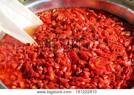 Red Peppers Typical Of The Mediterranean Countries With A White