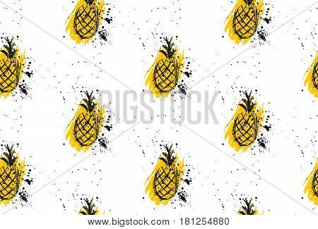 Vector seamless pineapple textured pattern in retro style.Fruit patternsummer printsummer repeat patternfruit background.Pattern Design for banner poster card invitationpartytextile.