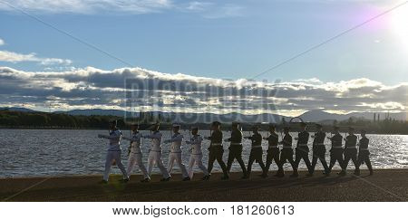Canberra Australia - Mar 18 2017. Australian Federation Guard conduct small arms at Gallipoli Reach. AFG is a ceremonial unit made up from the Royal Australian Navy Army and Air Force.