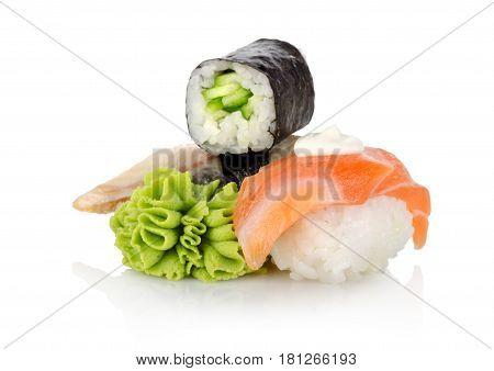 Sushi and wasabi isolated on a white background