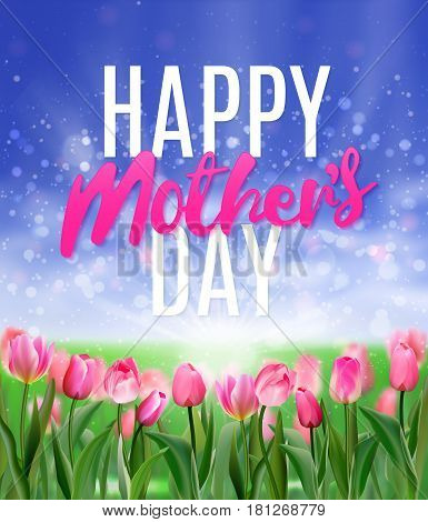 Happy Mothers Day tulips design EPS 10. Vector stock illustration for greeting card, ad, promotion, poster, flier, blog, article, social media, marketing