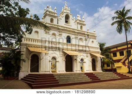 A Beautiful White Church In Goa, India.