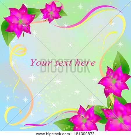 Spring Background Flowers With Leaves With Ribbons
