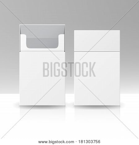Blank Pack Package Box Of Cigarettes 3D Vector Template For Design. Opened Pack Of Cigarettes