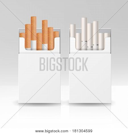 Blank Pack Package Box Of Cigarettes 3D Vector Template For Design. Opened Pack Of Cigarettes