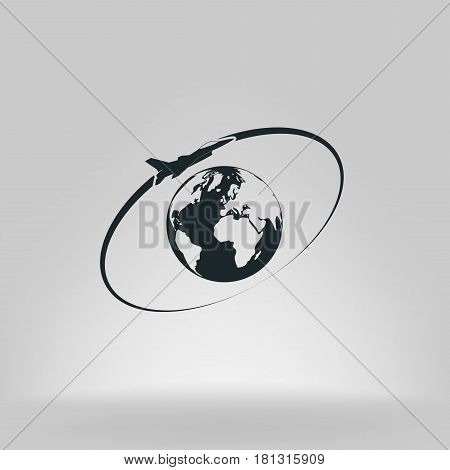 Airplane Fly Around The Planet Earth. Logo.