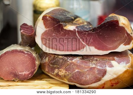 Italian different traditional ham and cheese at the store