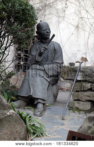 XITANG - FEBRUARY 20: Statue in Xitang Ming and Qing Dynasty Residence Wood Carving Exhibition Hall, Xitang town in Zhejiang Province, China, February 20, 2016.