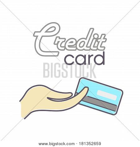 Hand holding a credit card in mbe style vector illustration