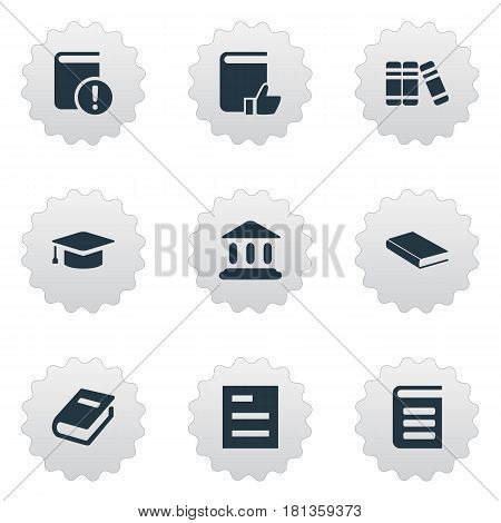 Vector Illustration Set Of Simple Reading Icons. Elements Notebook, Tasklist, Bookshelf And Other Synonyms List, Note And Academy.