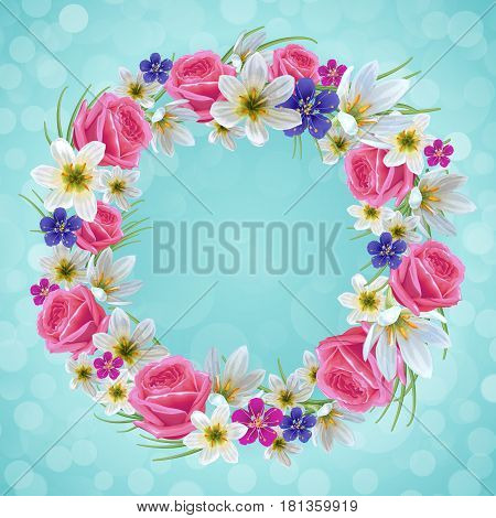 Beautiful floral wreath. Template for greeting card wedding invitations spring and summer sale.