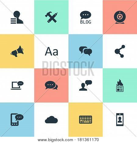 Vector Illustration Set Of Simple Blogging Icons. Elements Argument, Profile, Loudspeaker And Other Synonyms Hot, Forum And Gain.
