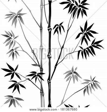Bamboo Seamless Pattern on white background. Tropical wallpaper, nature textile print, template with text place. Vector watercolor stylization.