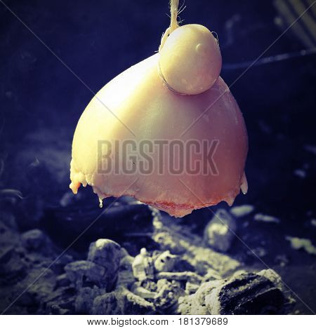 Melted Cheese Baked On The Hot Embers With Vintage Effect