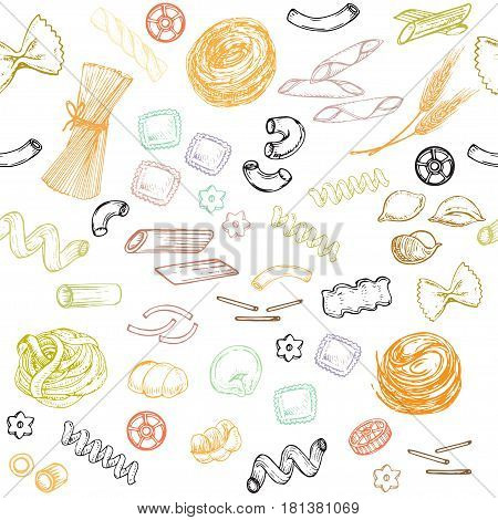 hand drawn sketch illustrationseamless pattern pasta on the white background