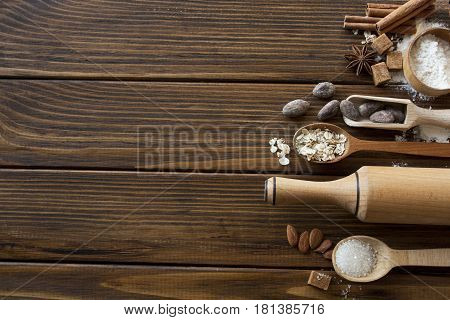 baking cooking items on the wooden table