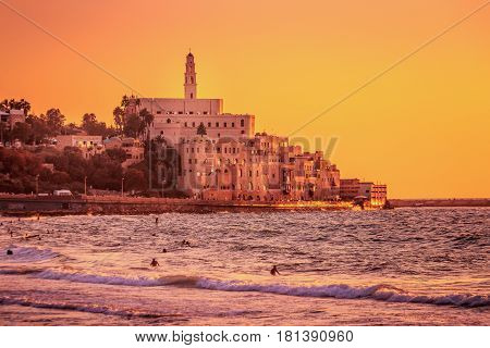 Martian like landscape of sunset in Old city of Jaffa, Tel Aviv, Israel