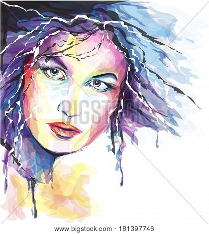 Beautiful young lady with rainbow colored hair
