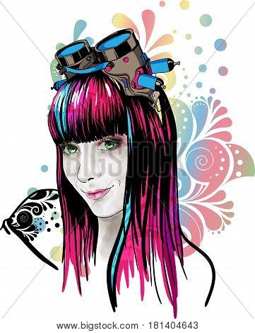 Beautiful pretty young girl wearing pilot goggles