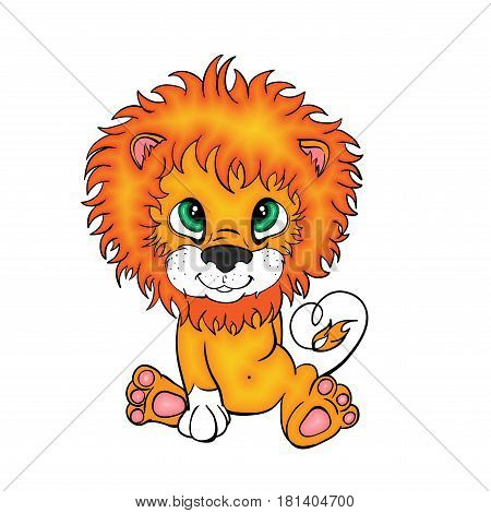 A little red lion cub is sitting