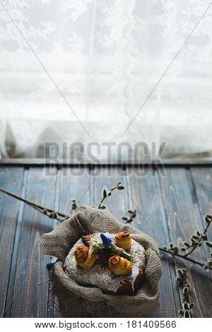 Traditional festive Easter cake and eggs for Easter