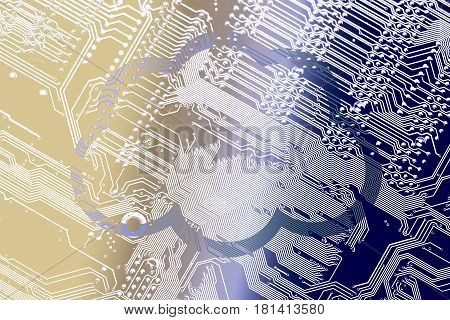 Cloud Computing. Circuit Board And Cloud Silhouette Frame.