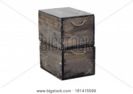Box of army wooden dark brown colors on a white background