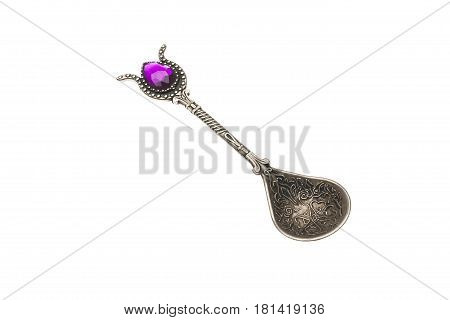 Spoon engraved, from silver and precious stone, table cutlery, for tea ceremony