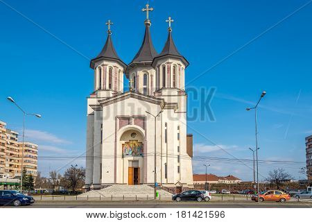 ORADEA ,ROMANIA - MARCH 21,2017 - View at the Orthodox church in Oradea. Oradea is located on the banks of Crisul Repede River .
